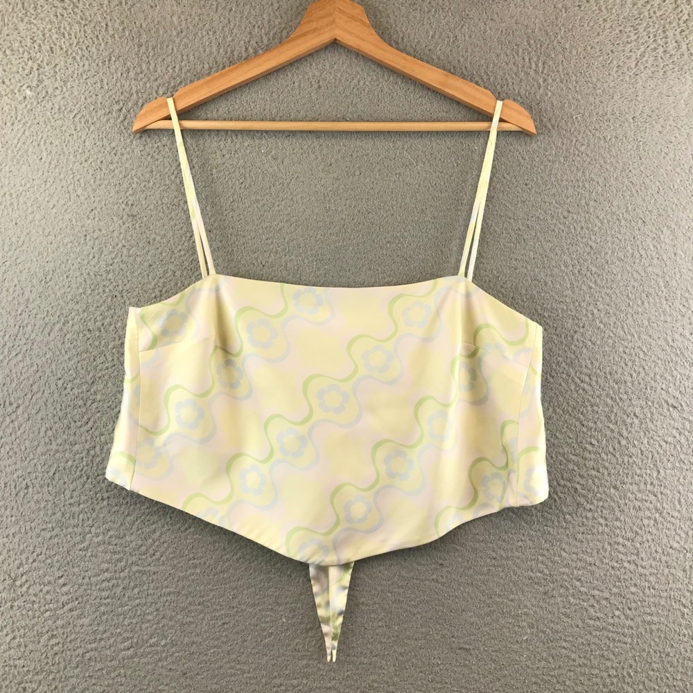 Aritzia Sun-deh Medium Yellow Floral Tie Back Crop Top Sleeveless Blouse